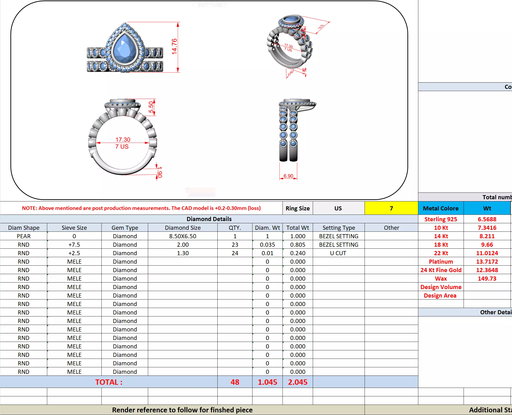 Bezel Set Pear Cut Diamond Wedding Ring Set 3DM STL Video 3D print model_16