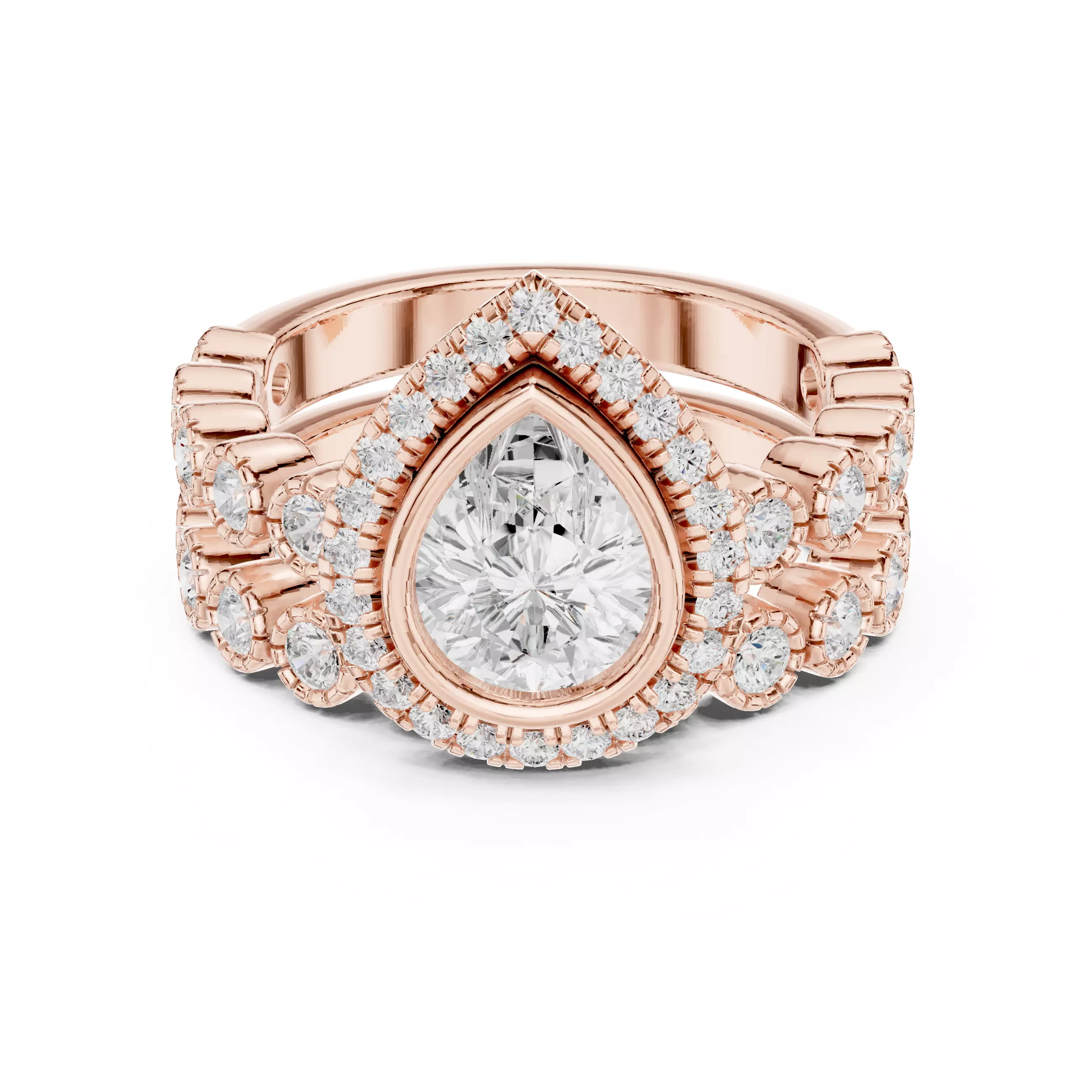 Bezel Set Pear Cut Diamond Wedding Ring Set 3DM STL Video 3D print model_0