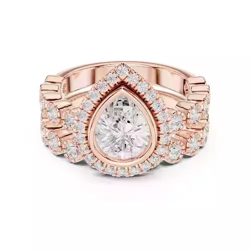Bezel Set Pear Cut Diamond Wedding Ring Set 3DM STL Video 3D print model