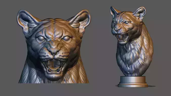 Puma cougar growling bust