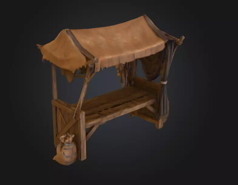 Medieval Market Stall Low-poly 3D model_1