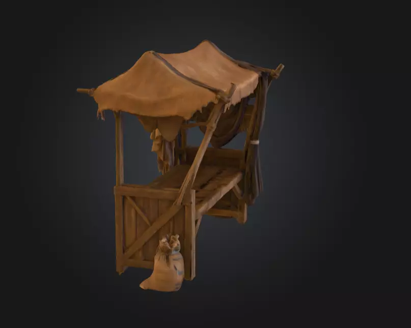 Medieval Market Stall Low-poly 3D model_2