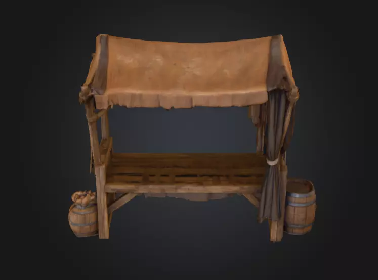 Medieval Market Stall Low-poly 3D model_0