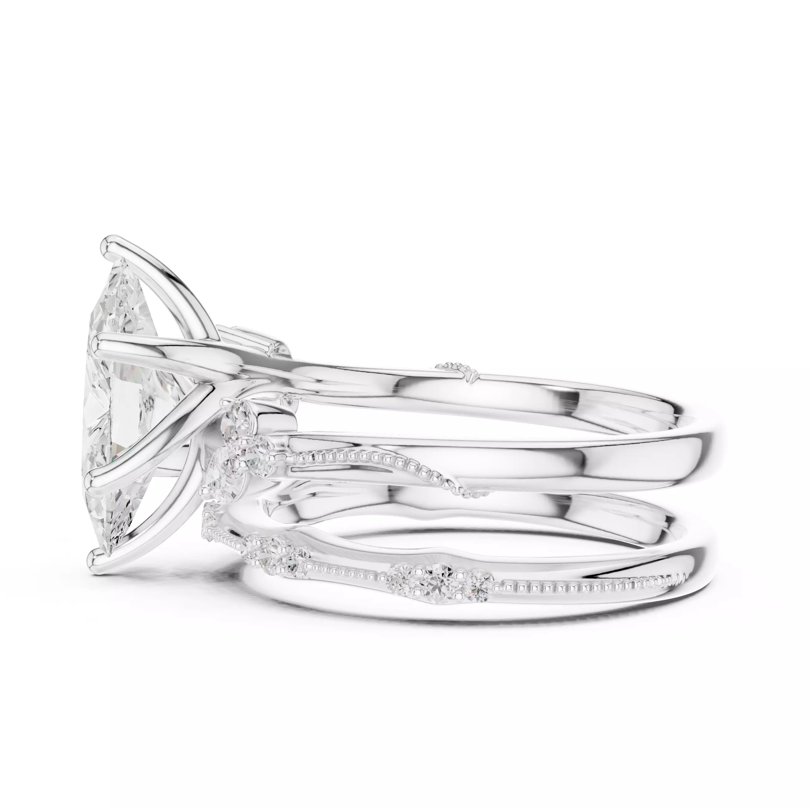 2CT Marquise Cut Diamond Knife Edge Woman Ring Set 3DM STL Video 3D print model_14