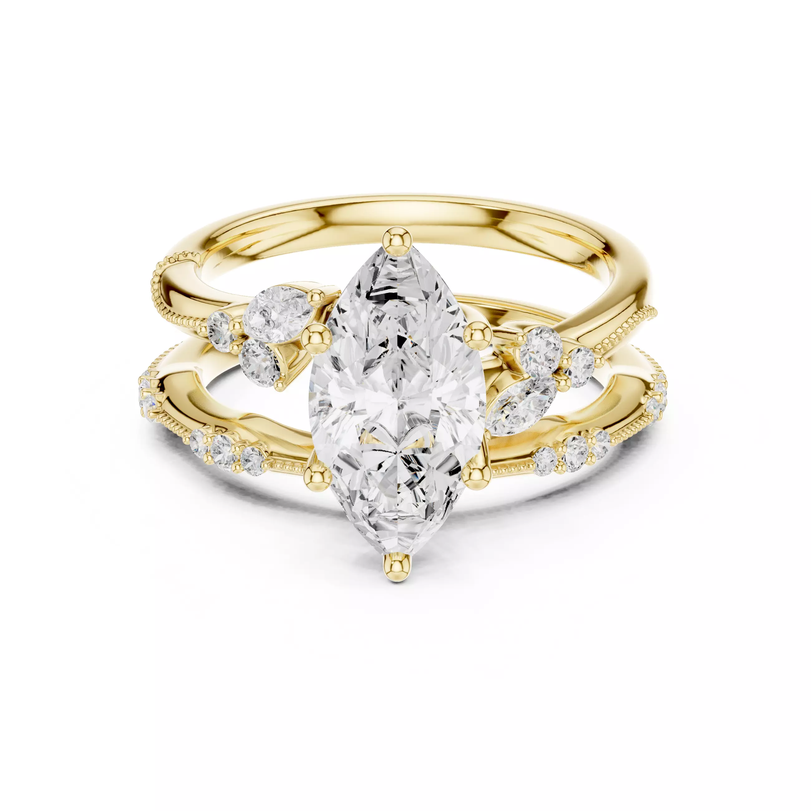 2CT Marquise Cut Diamond Knife Edge Woman Ring Set 3DM STL Video 3D print model_1