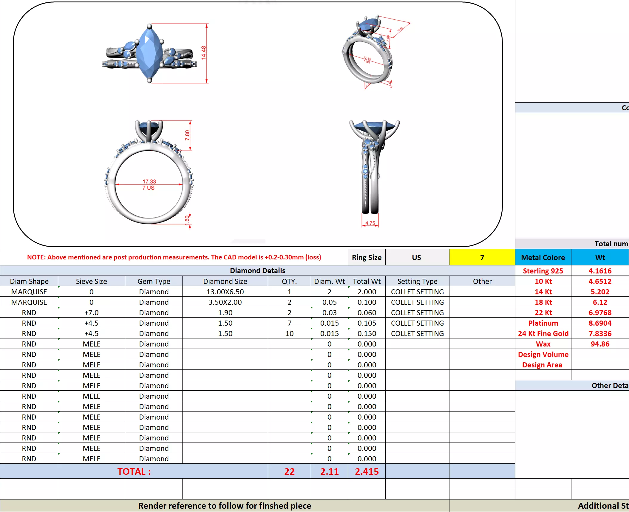 2CT Marquise Cut Diamond Knife Edge Woman Ring Set 3DM STL Video 3D print model_19