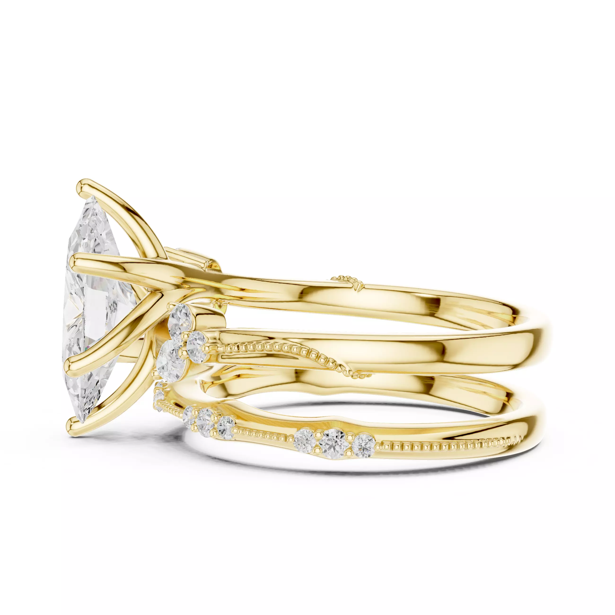 2CT Marquise Cut Diamond Knife Edge Woman Ring Set 3DM STL Video 3D print model_10