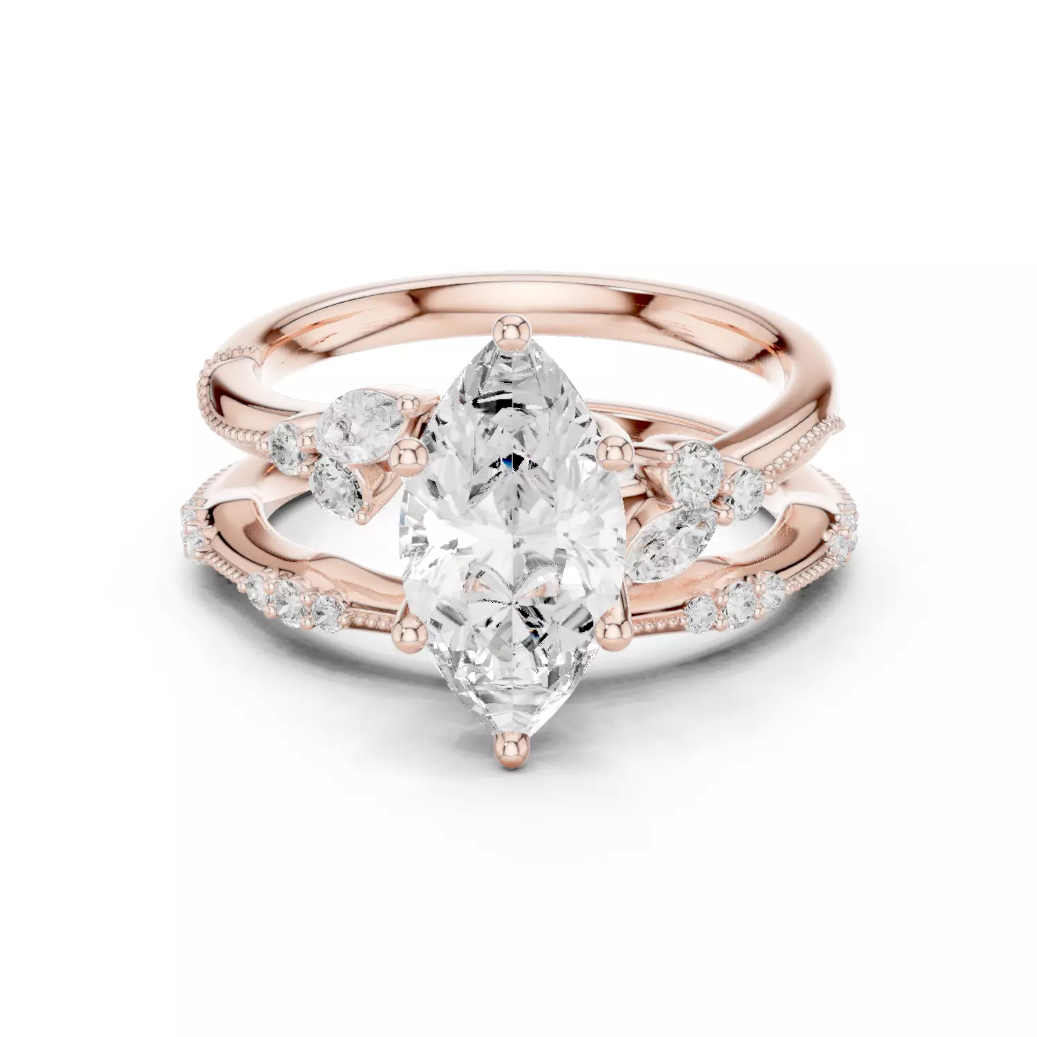 2CT Marquise Cut Diamond Knife Edge Woman Ring Set 3DM STL Video 3D print model_15