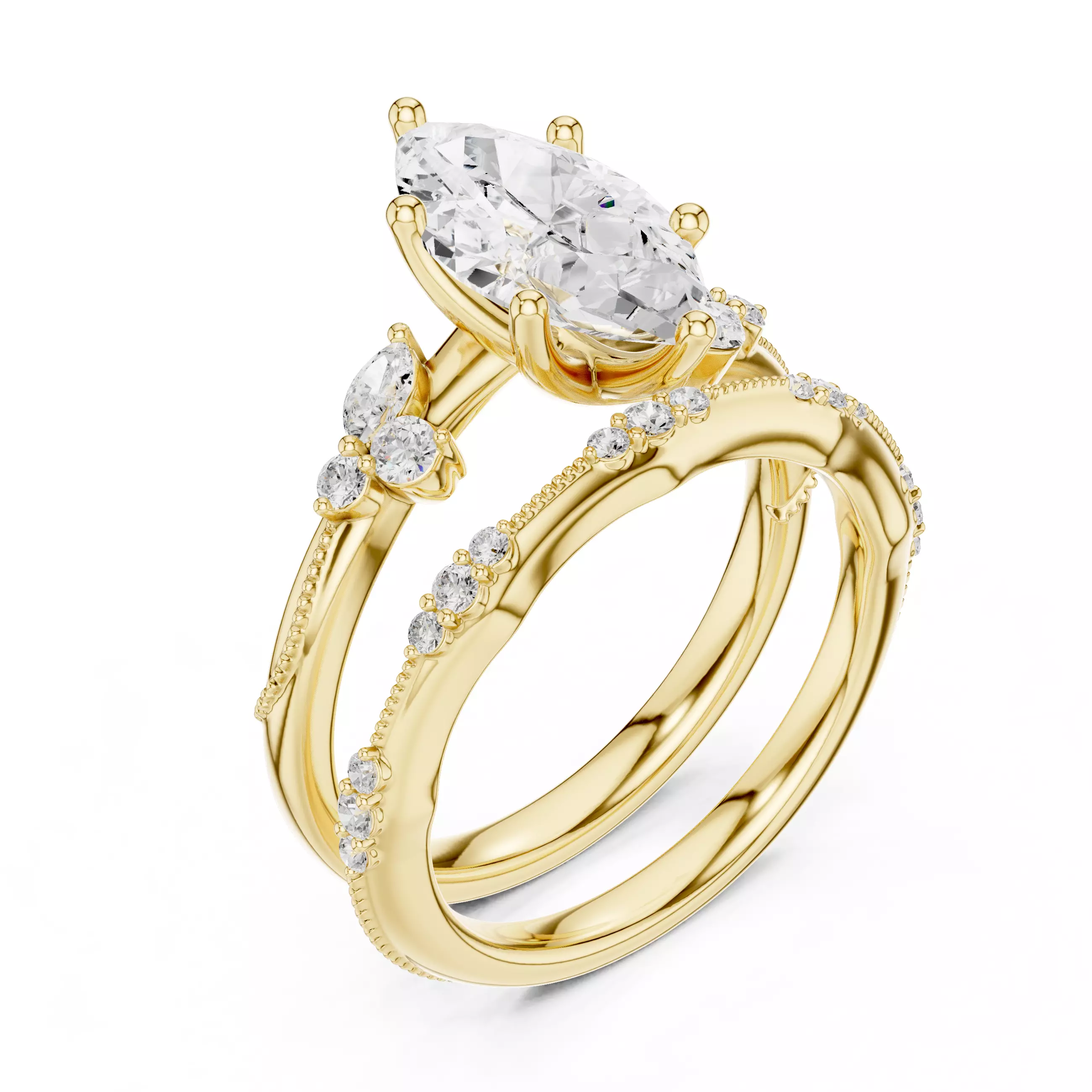 2CT Marquise Cut Diamond Knife Edge Woman Ring Set 3DM STL Video 3D print model_8