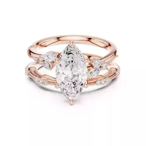 2CT Marquise Cut Diamond Knife Edge Woman Ring Set 3DM STL Video 3D print model
