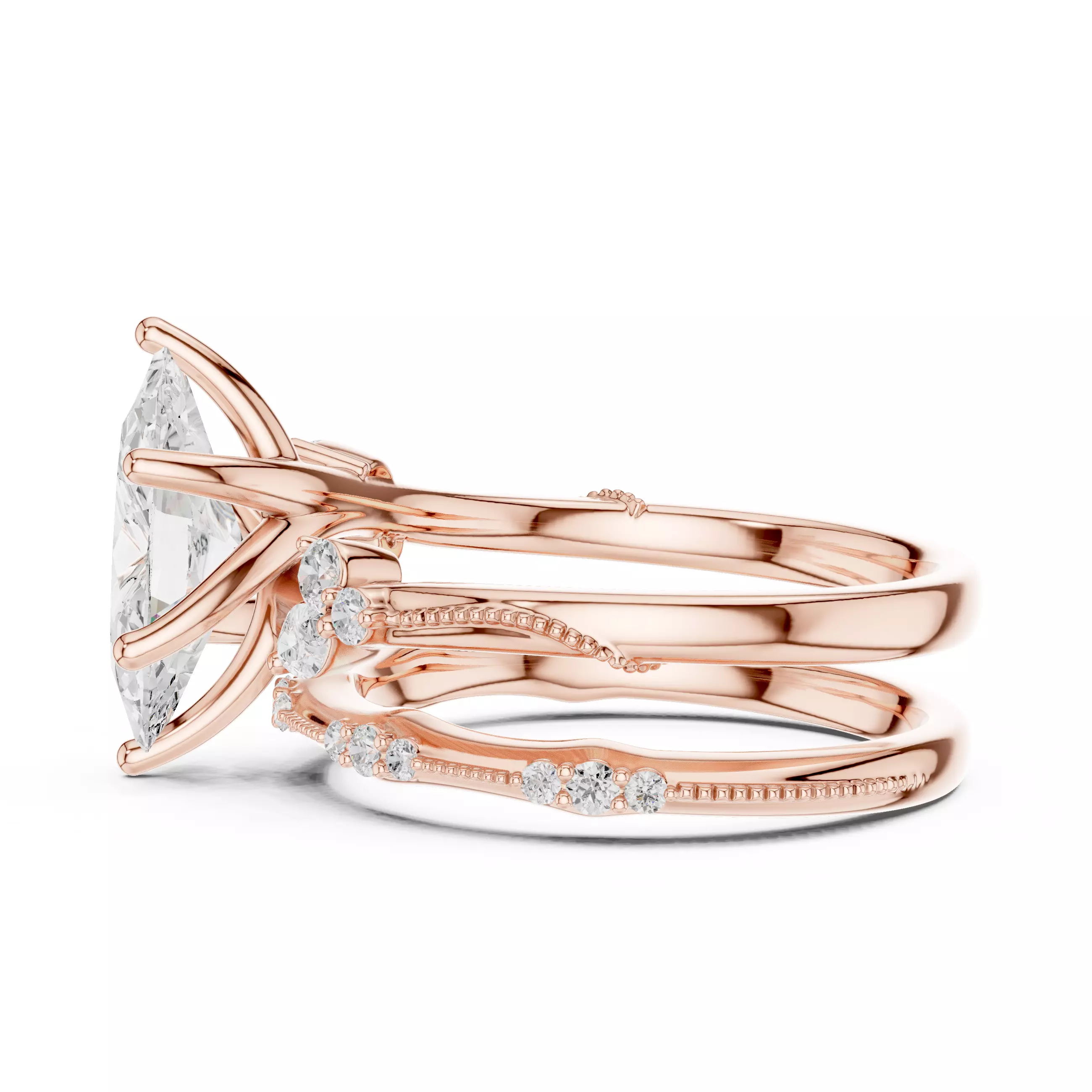 2CT Marquise Cut Diamond Knife Edge Woman Ring Set 3DM STL Video 3D print model_6