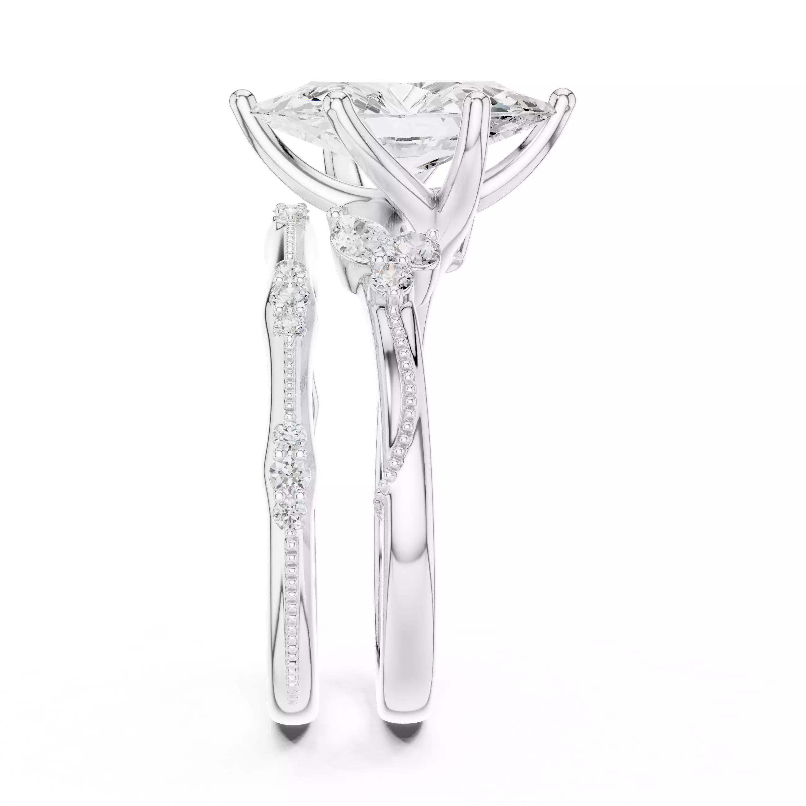 2CT Marquise Cut Diamond Knife Edge Woman Ring Set 3DM STL Video 3D print model_13