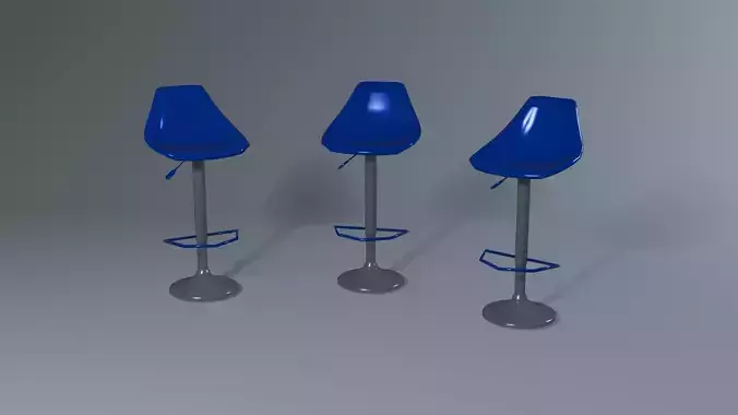 Modern 3D Bar Stool    Minimalist Design with Blue Seat Low-poly 3D model