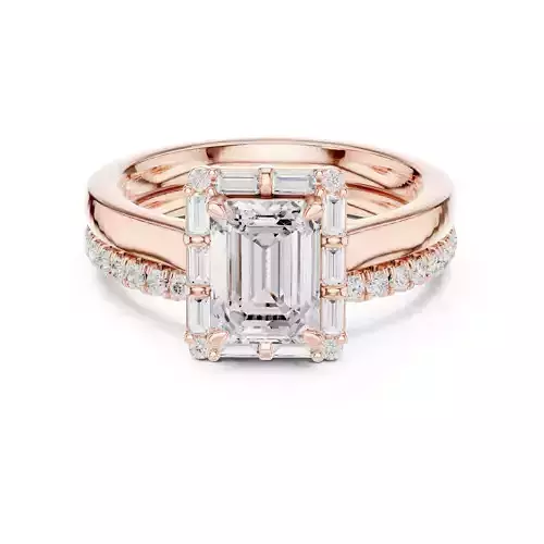 Emerald and Baguette Cut Diamond Wedding Ring Set 3DM STL Video