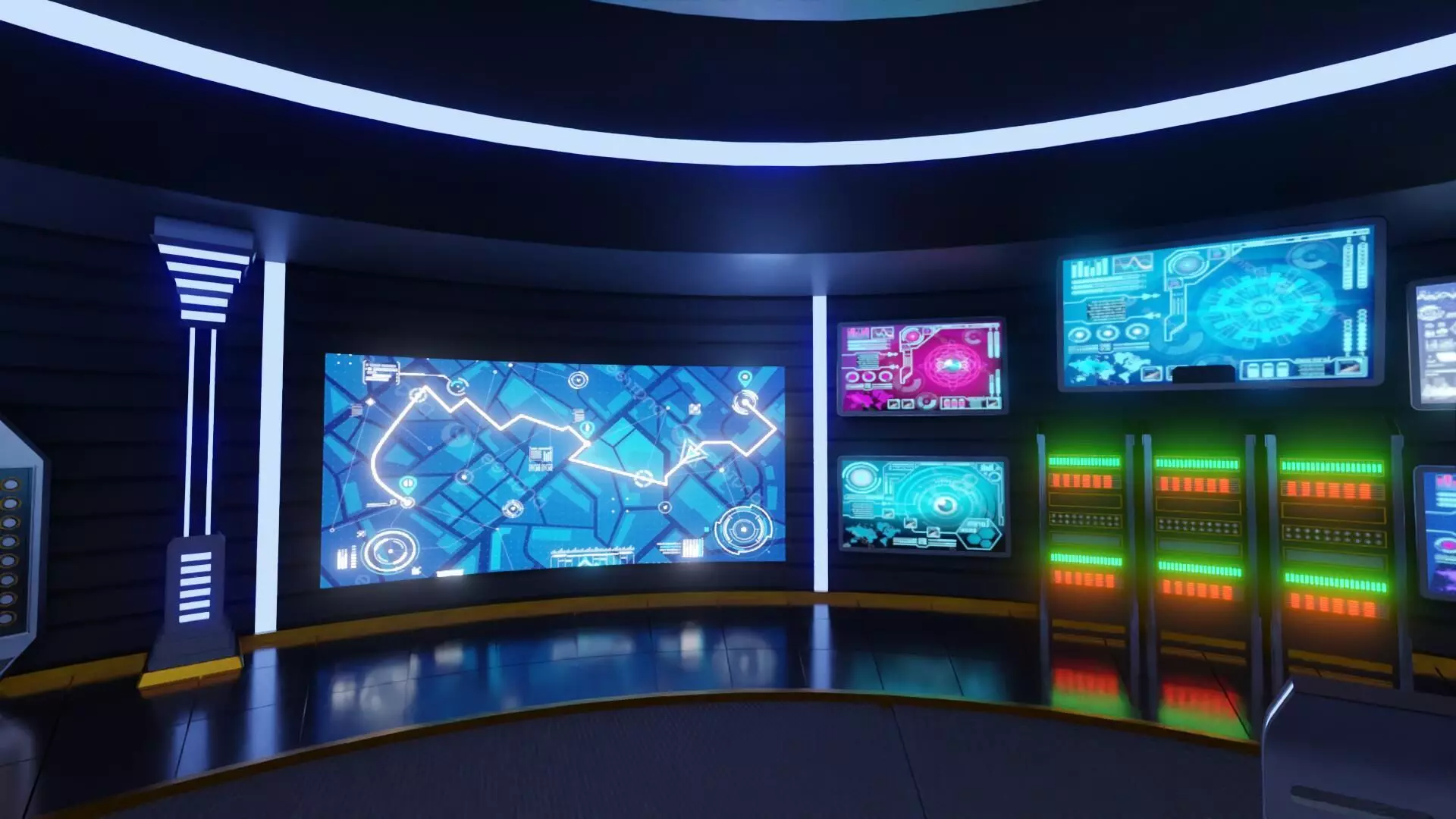 Sci-Fi Command Room Interior With 25 Sci-Fi Music Tracks Low-poly 3D model_9