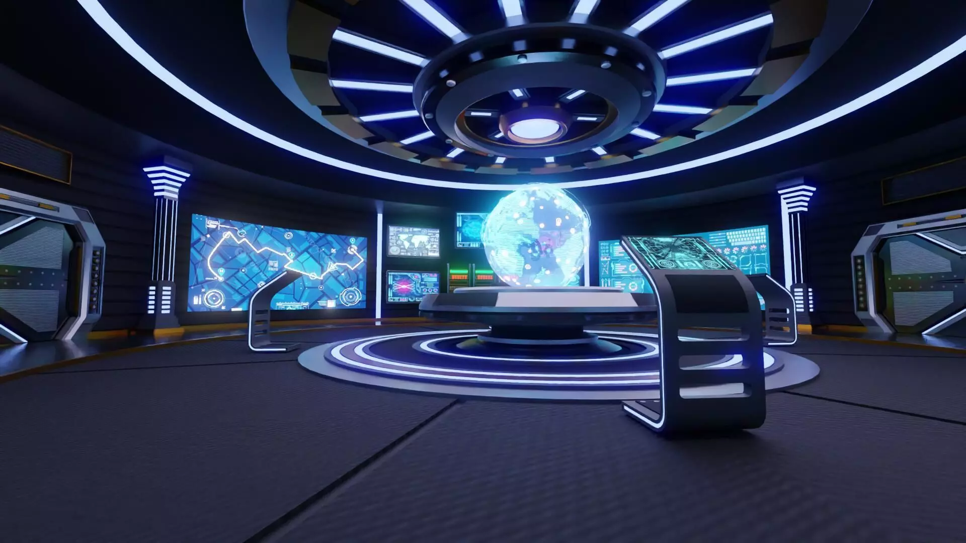 Sci-Fi Command Room Interior With 25 Sci-Fi Music Tracks Low-poly 3D model_18