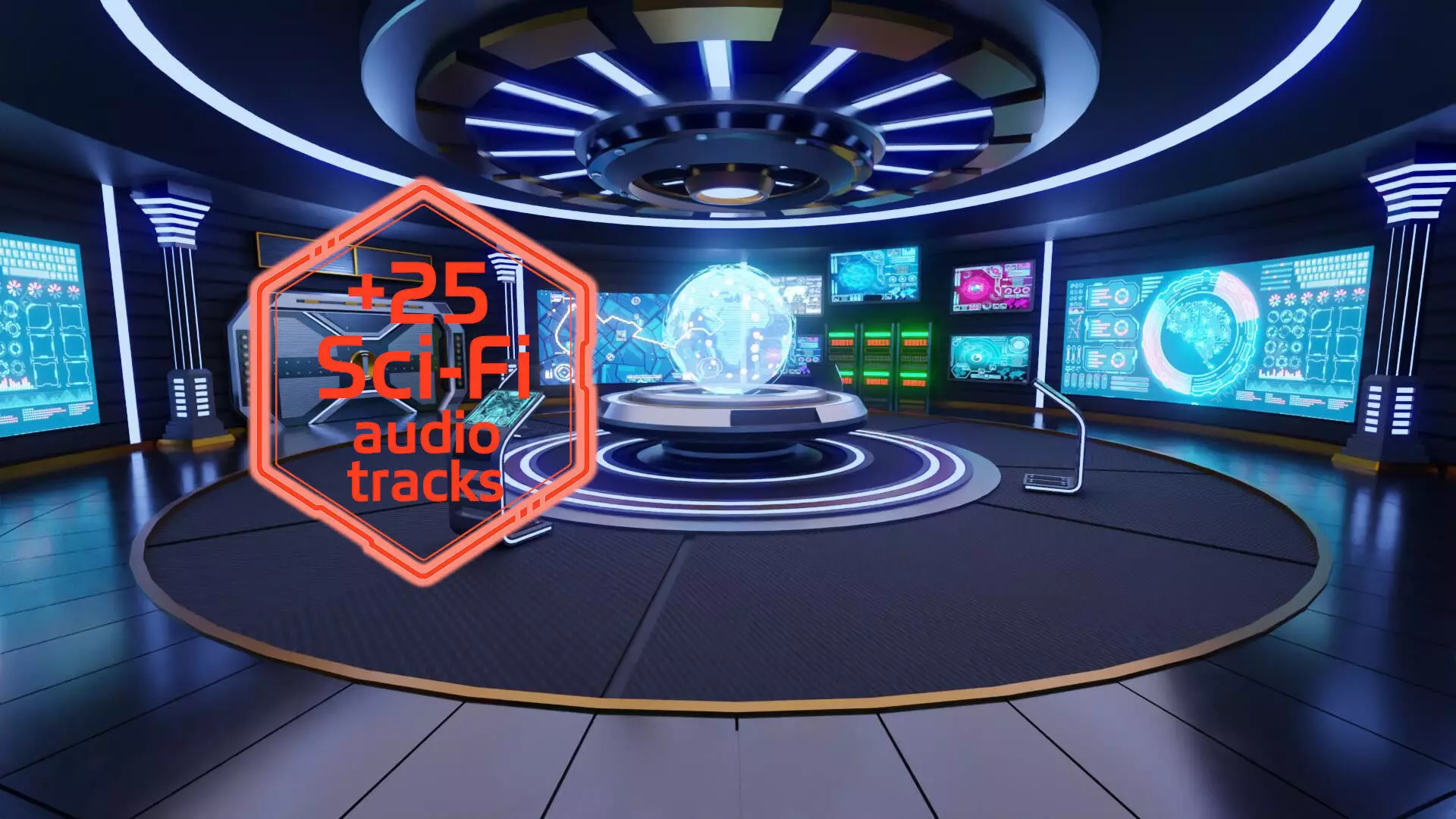 Sci-Fi Command Room Interior With 25 Sci-Fi Music Tracks Low-poly 3D model_0