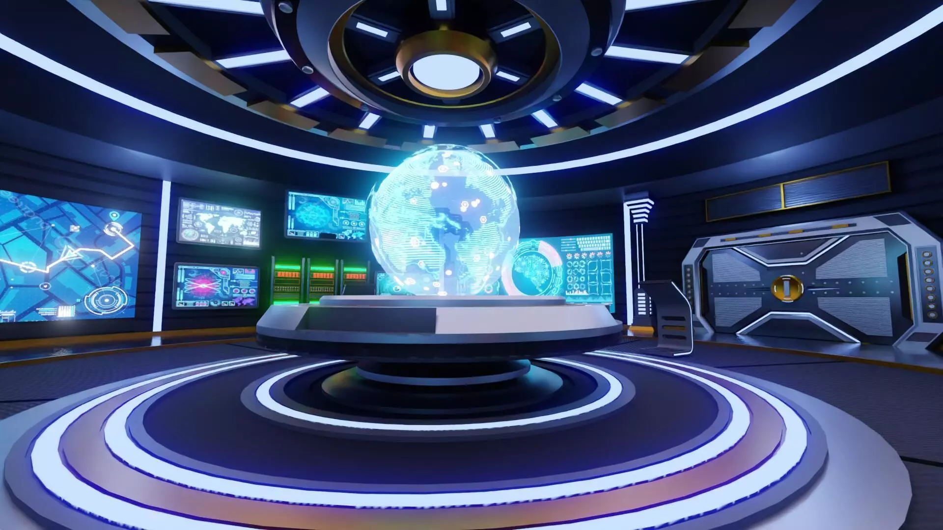 Sci-Fi Command Room Interior With 25 Sci-Fi Music Tracks Low-poly 3D model_7