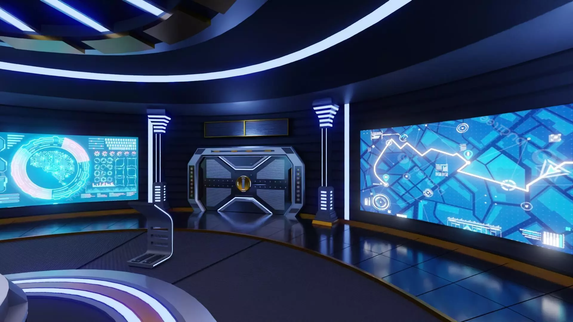 Sci-Fi Command Room Interior With 25 Sci-Fi Music Tracks Low-poly 3D model_8