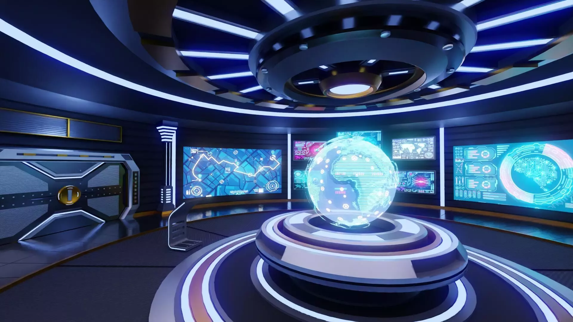 Sci-Fi Command Room Interior With 25 Sci-Fi Music Tracks Low-poly 3D model_12