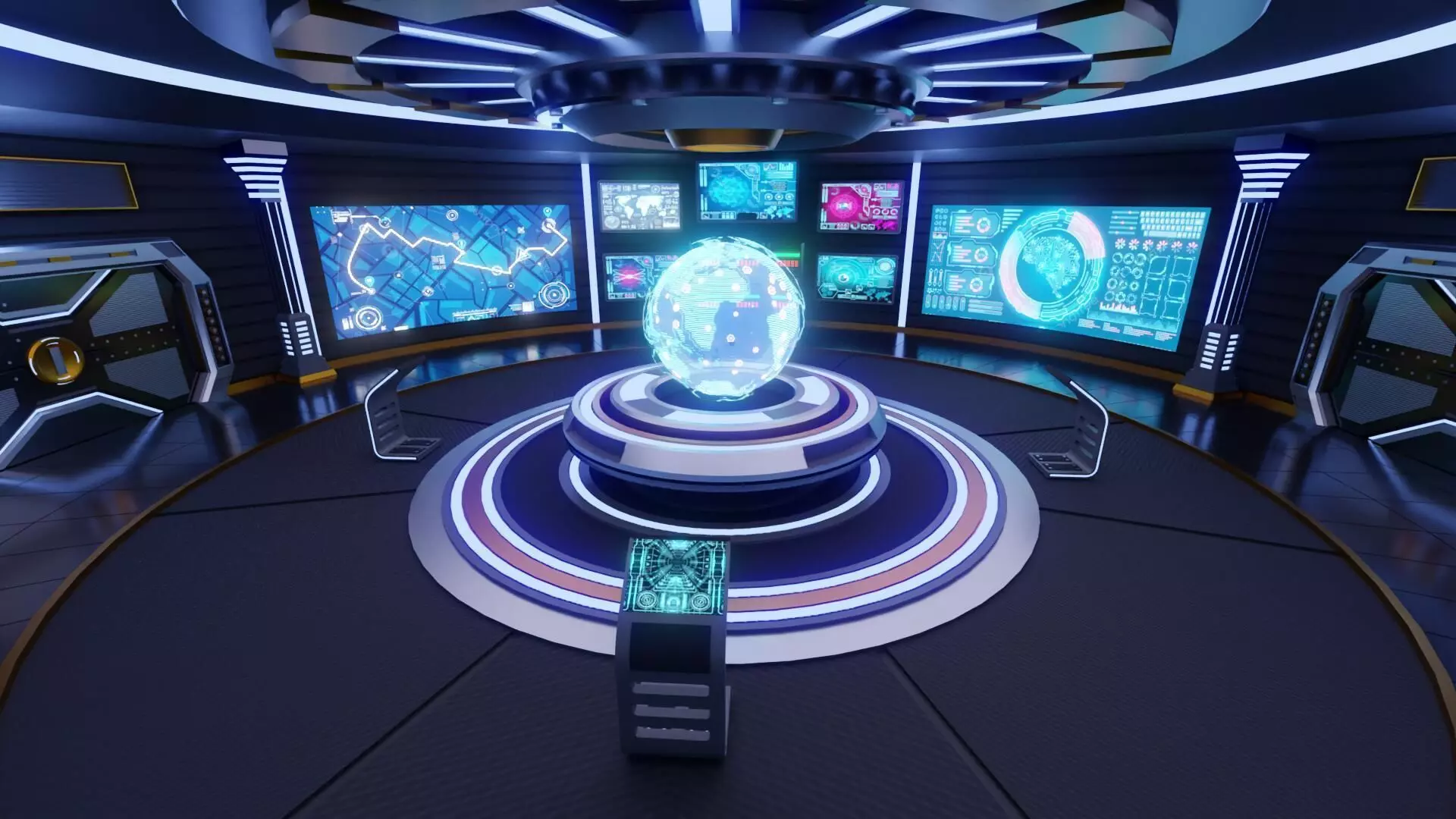 Sci-Fi Command Room Interior With 25 Sci-Fi Music Tracks Low-poly 3D model_5