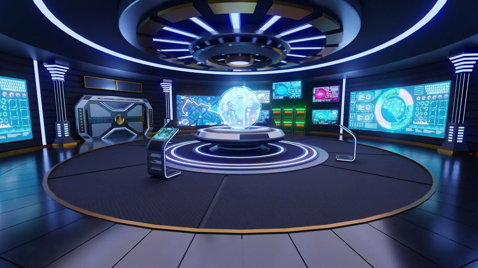 Sci-Fi Command Room Interior With 25 Sci-Fi Music Tracks Low-poly 3D model_3