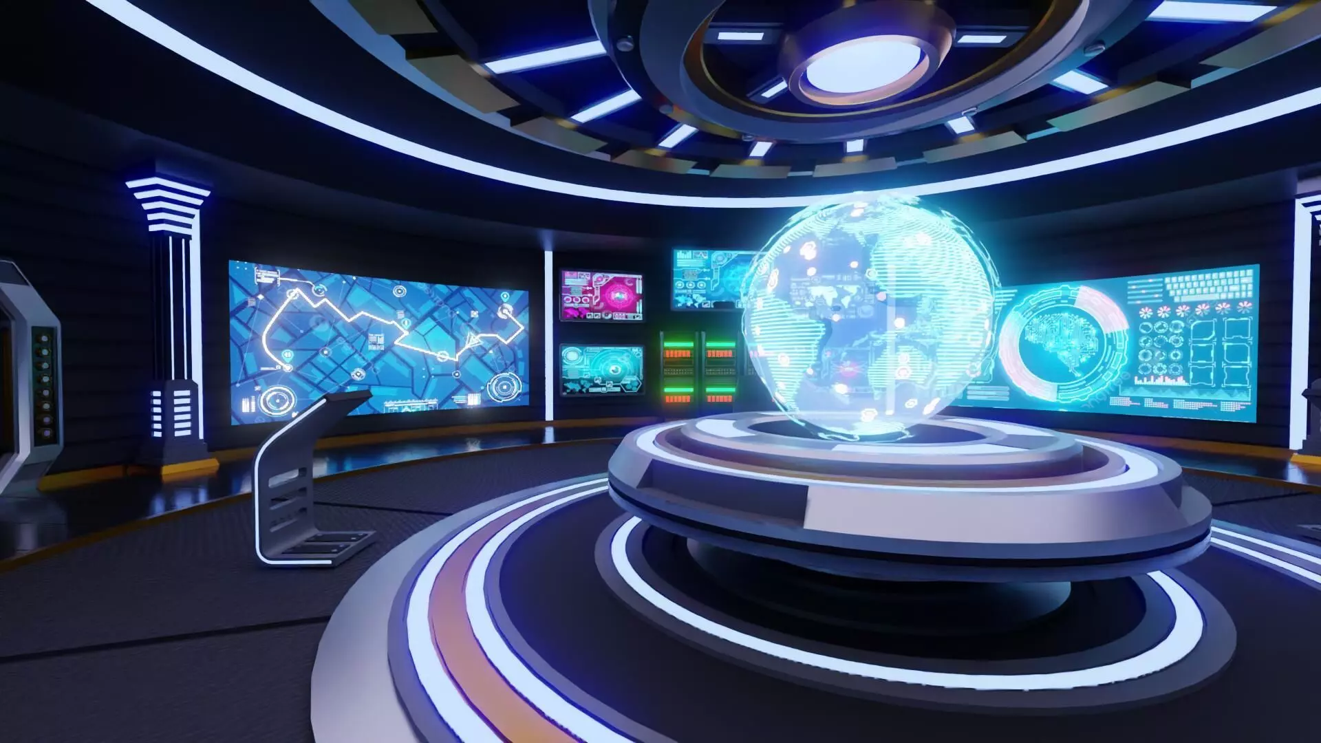 Sci-Fi Command Room Interior With 25 Sci-Fi Music Tracks Low-poly 3D model_14