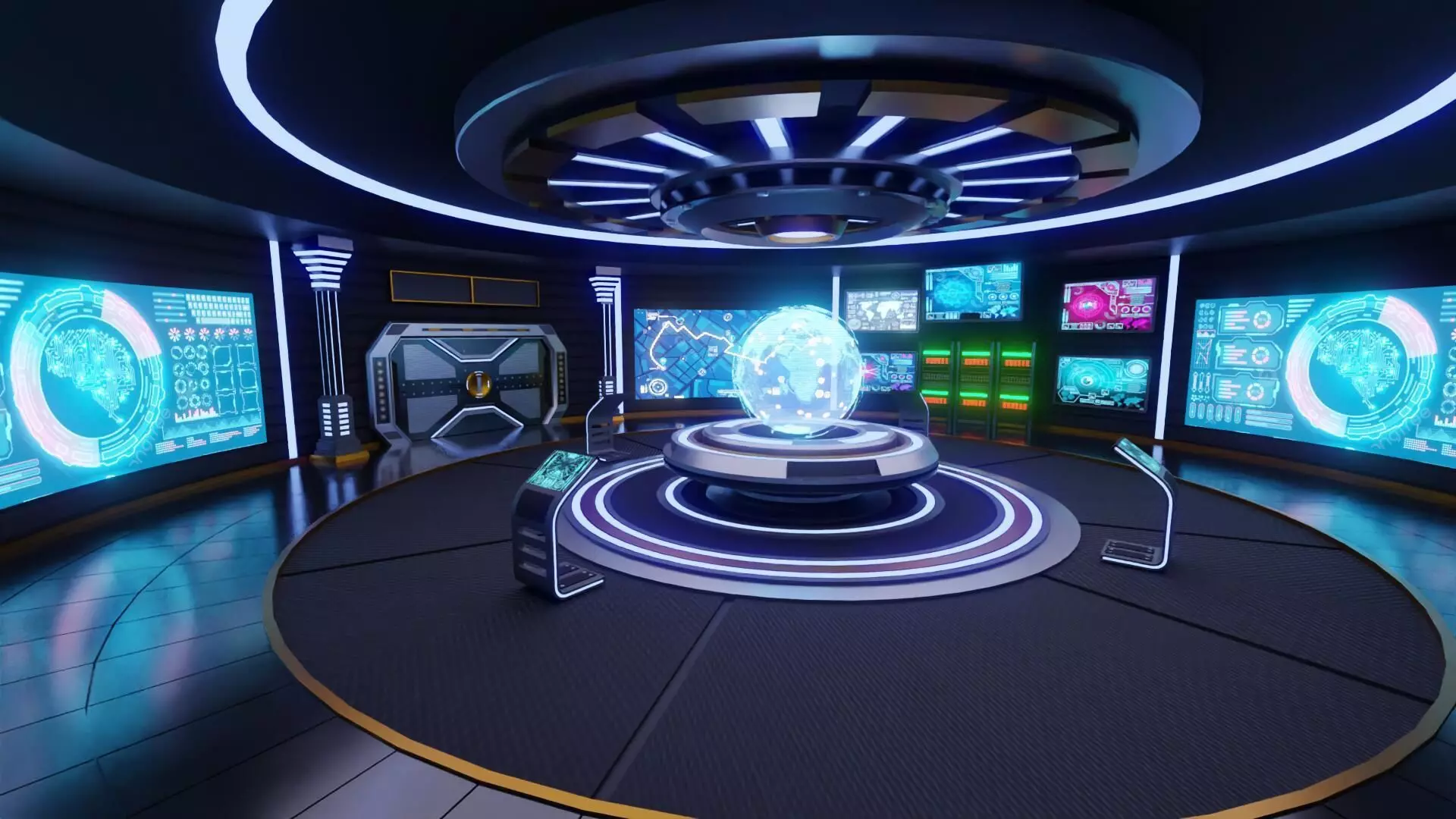 Sci-Fi Command Room Interior With 25 Sci-Fi Music Tracks Low-poly 3D model_19