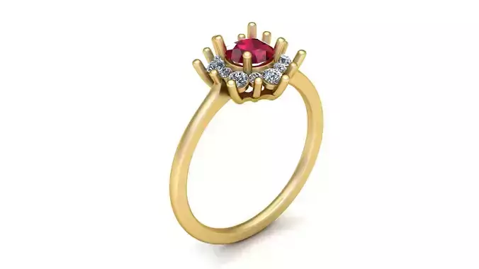 Luxurious Gold Ring with Oval Ruby and Diamond Halo Accent 3D model