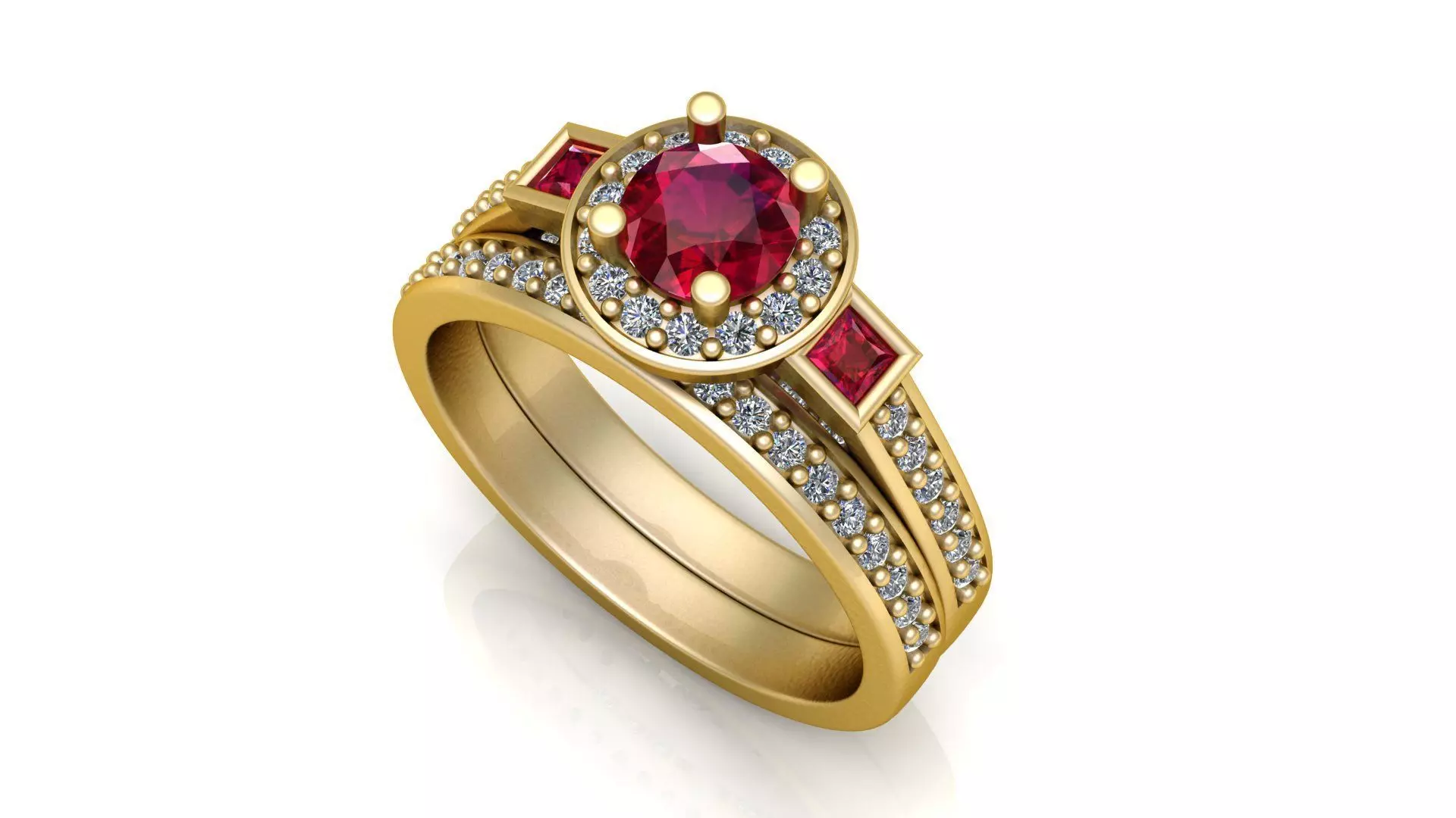 Luxury Dual-Tone Gemstone Wedding Rings 3D model 3D print model_1