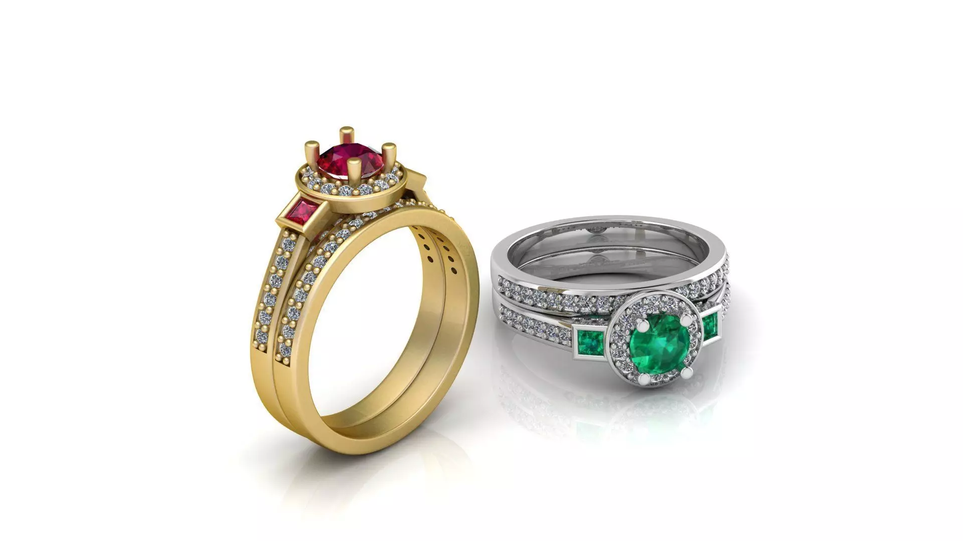 Luxury Dual-Tone Gemstone Wedding Rings 3D model 3D print model_2
