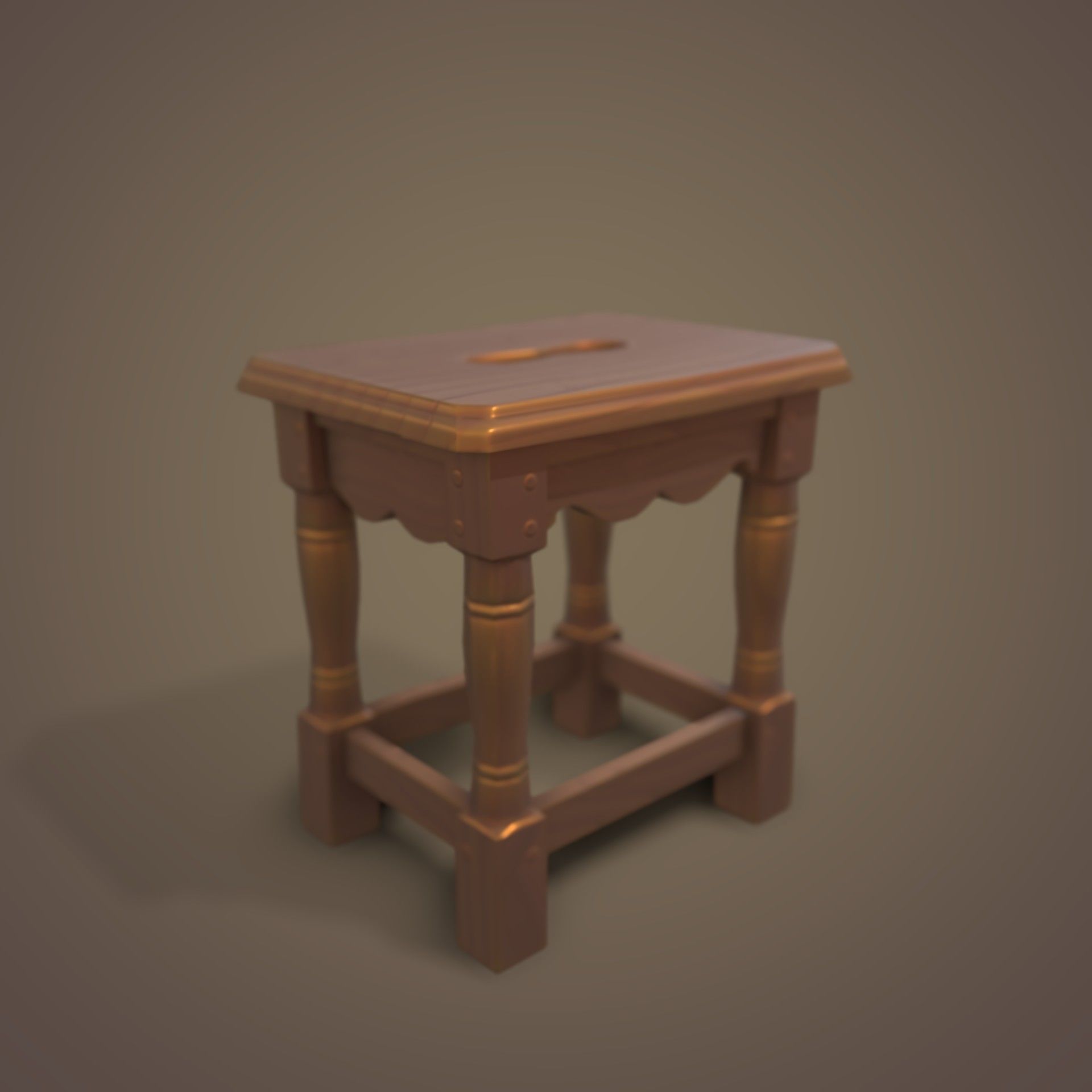 Game ready Stool wooden Low-poly 3D model_10