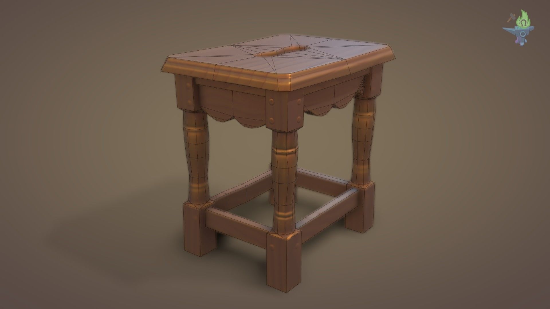 Game ready Stool wooden Low-poly 3D model_1