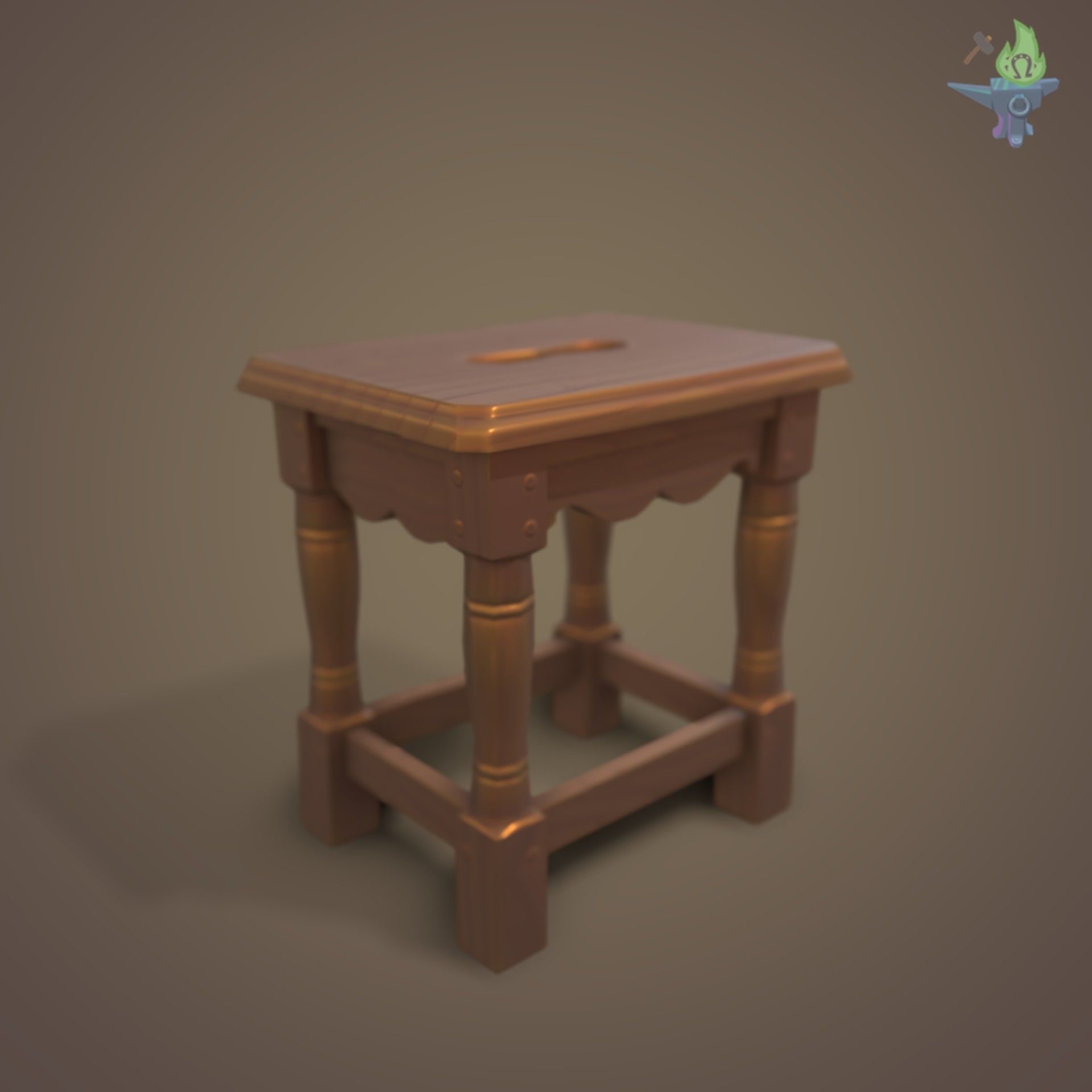 Game ready Stool wooden Low-poly 3D model_9