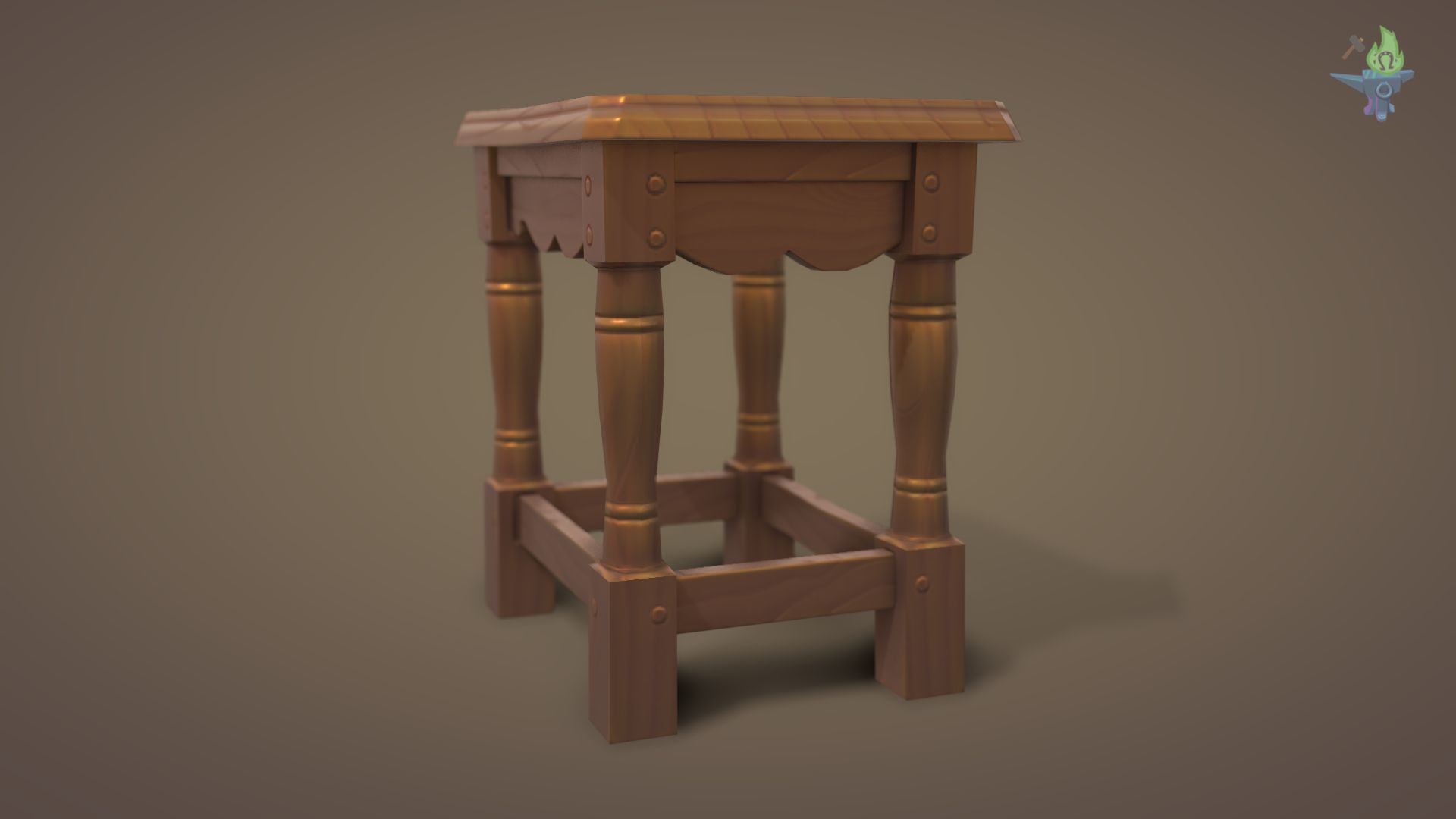 Game ready Stool wooden Low-poly 3D model_5