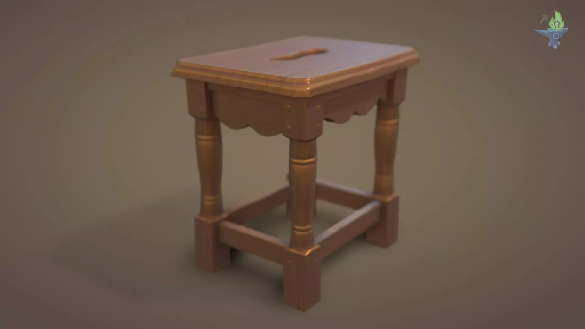 Game ready Stool wooden Low-poly 3D model_0