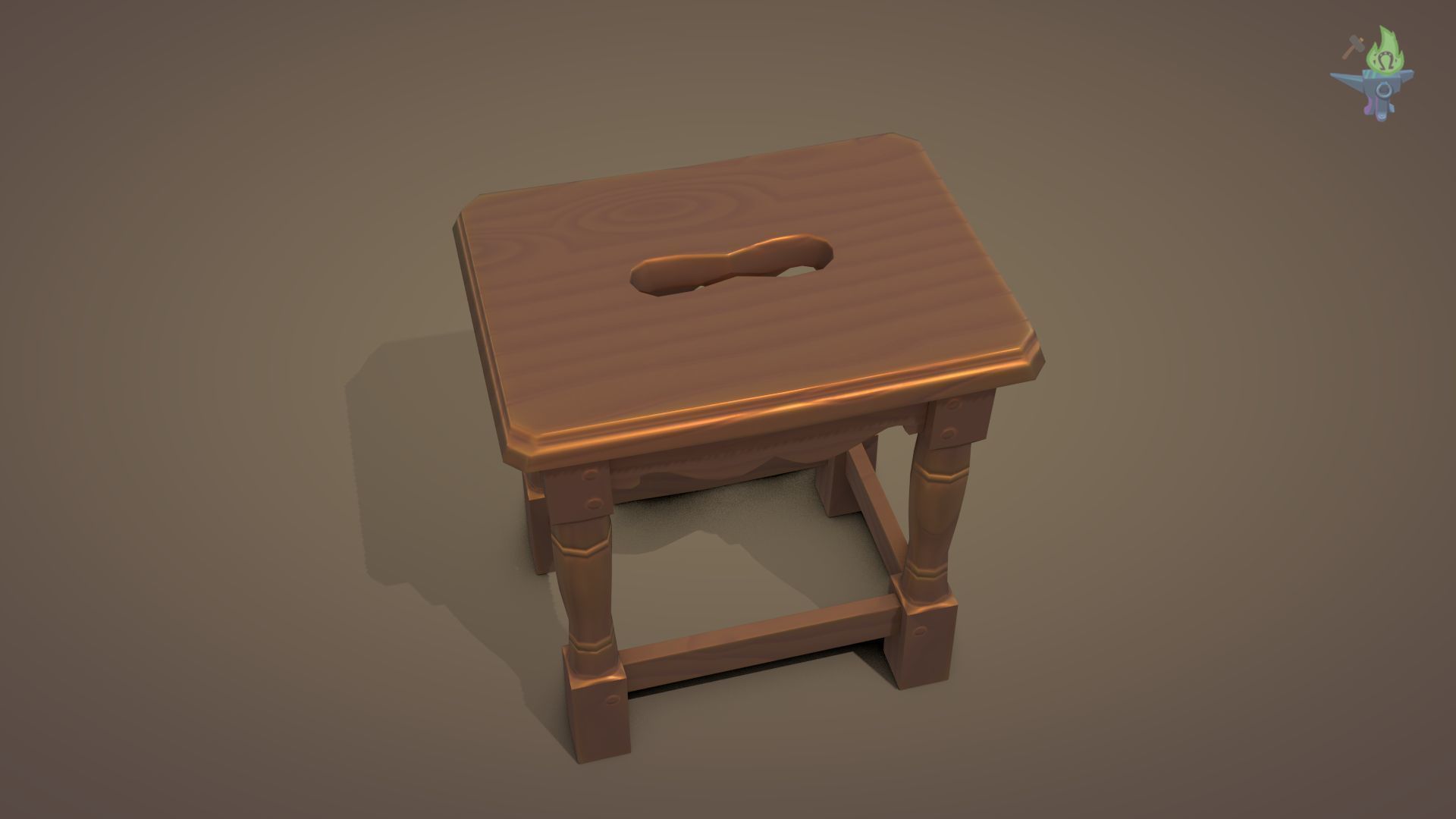 Game ready Stool wooden Low-poly 3D model_3