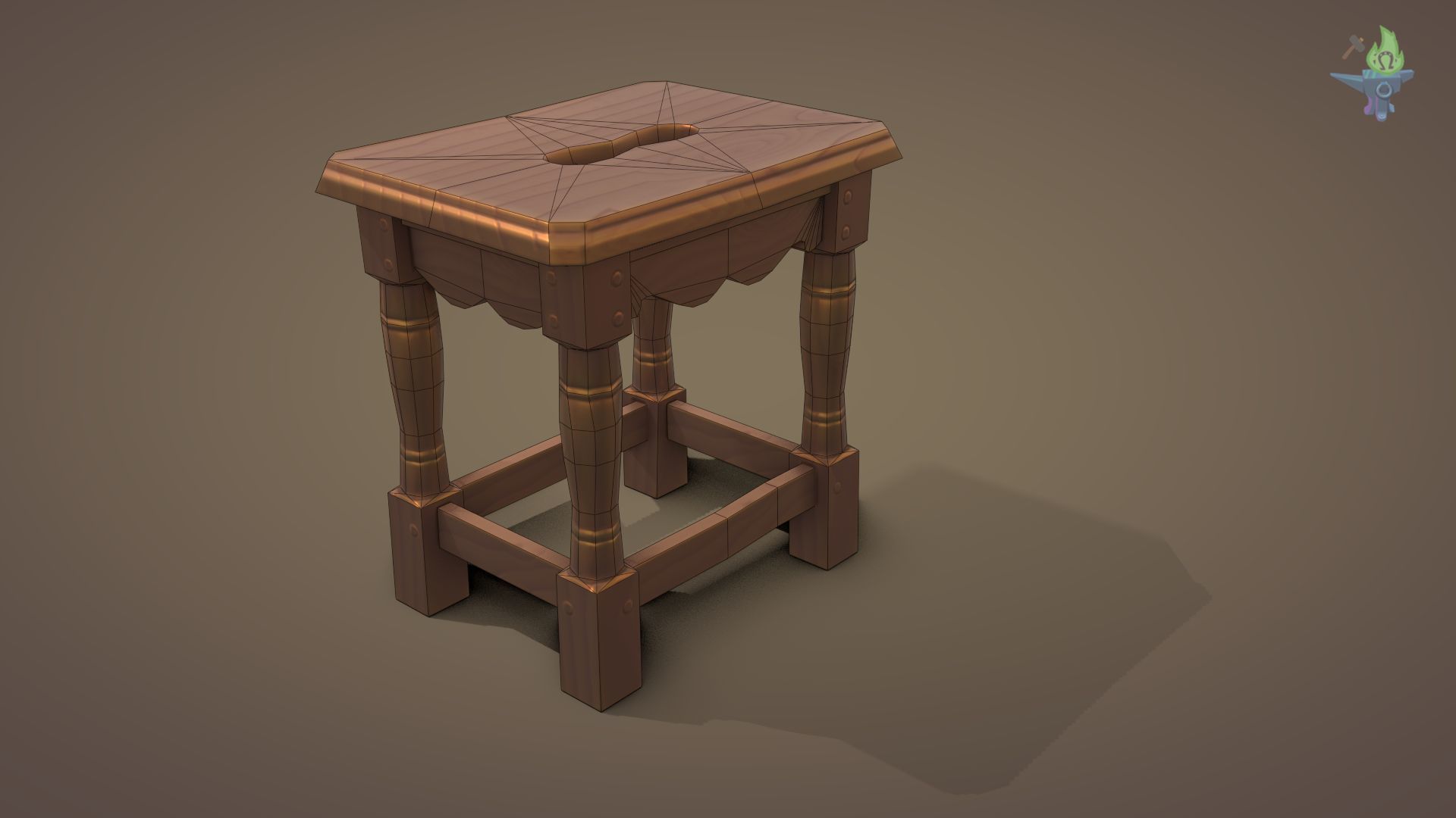 Game ready Stool wooden Low-poly 3D model_8