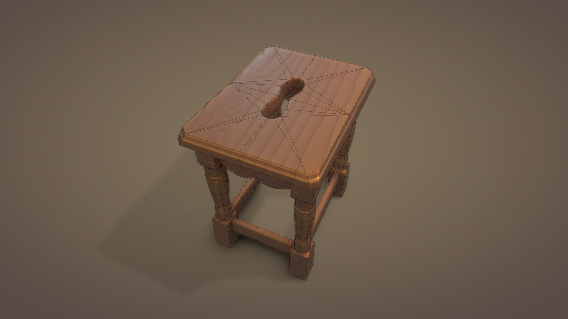 Game ready Stool wooden Low-poly 3D model_7