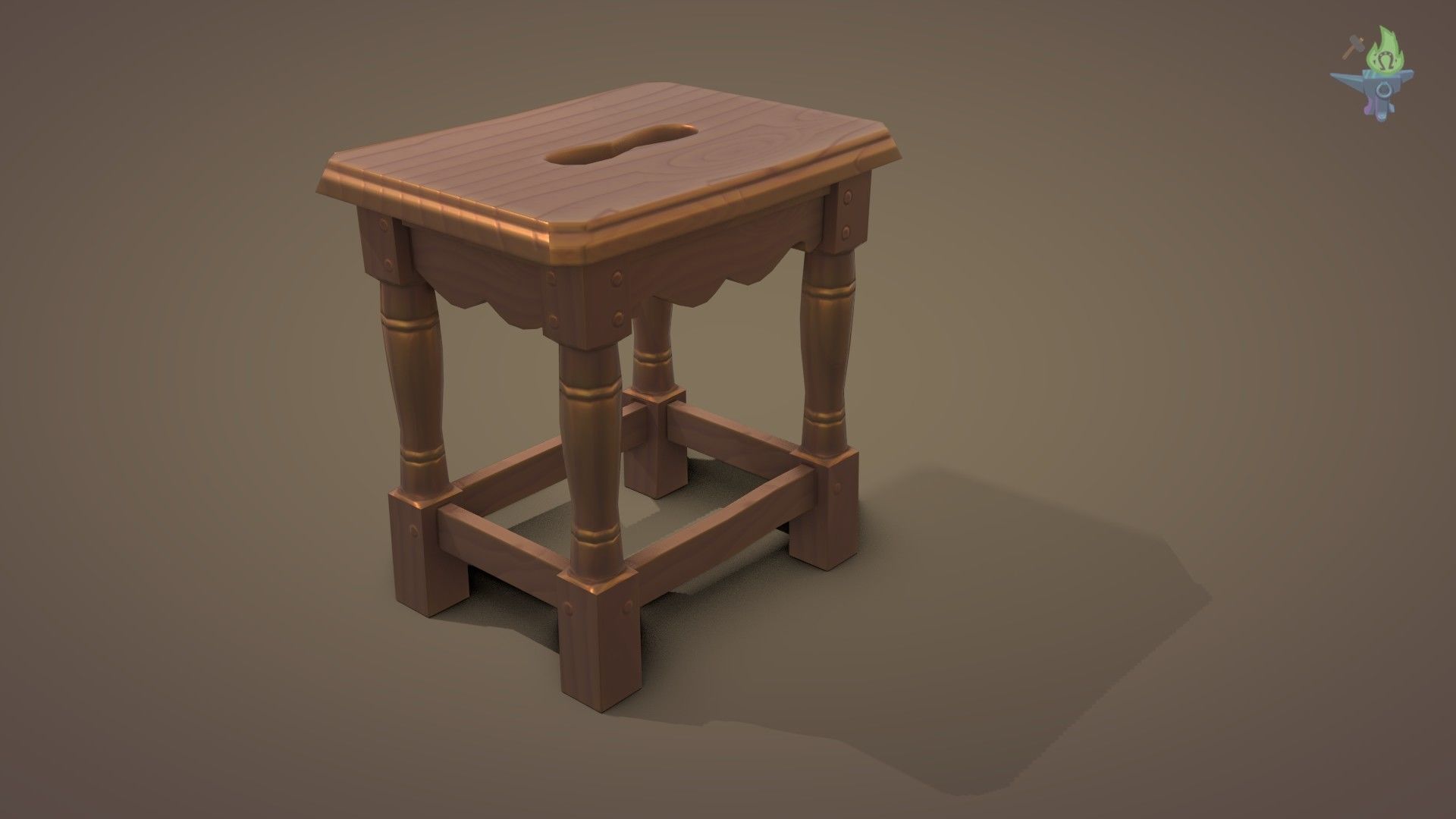 Game ready Stool wooden Low-poly 3D model_2