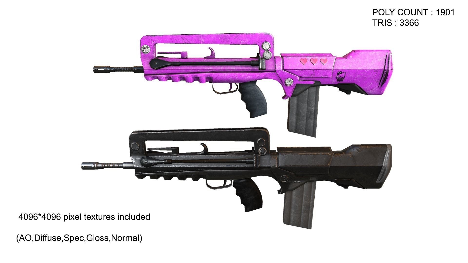 famas gun with handle Low-poly 3D model_0