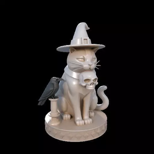 2084Witch Cat Composition Skull Raven Candleholder 3D print model_18
