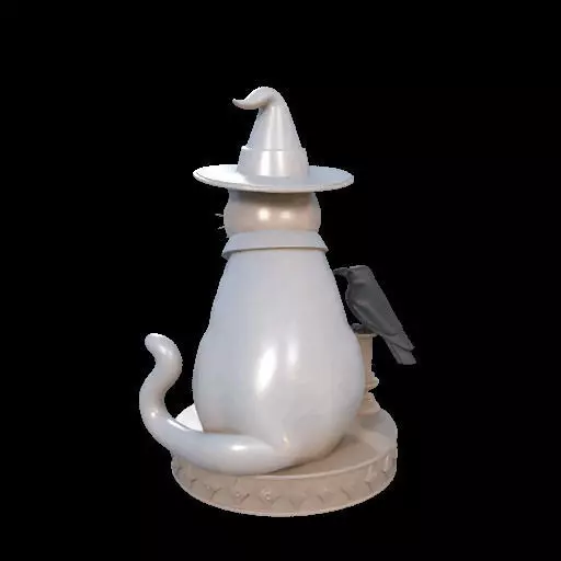 2084Witch Cat Composition Skull Raven Candleholder 3D print model_14