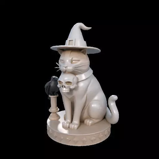 2084Witch Cat Composition Skull Raven Candleholder 3D print model_27