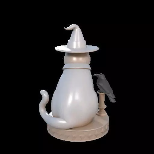 2084Witch Cat Composition Skull Raven Candleholder 3D print model_13