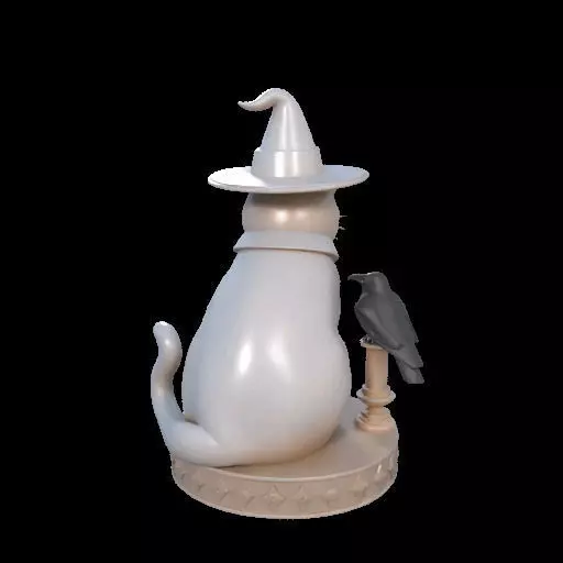 2084Witch Cat Composition Skull Raven Candleholder 3D print model_12