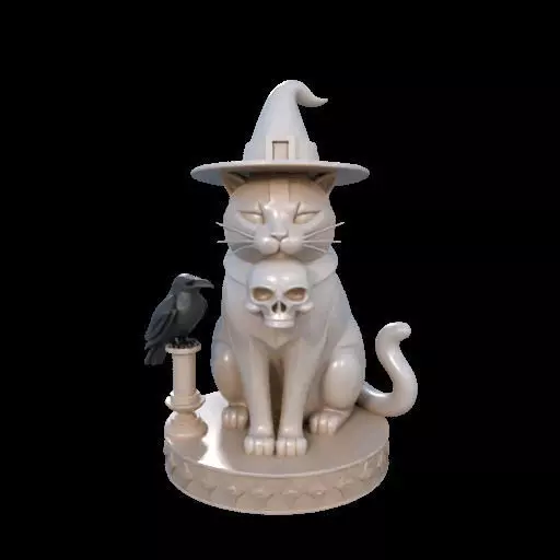 2084Witch Cat Composition Skull Raven Candleholder 3D print model_6