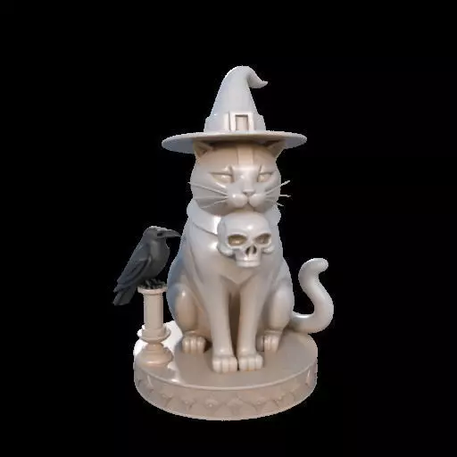 2084Witch Cat Composition Skull Raven Candleholder 3D print model_7