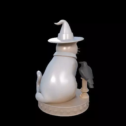 2084Witch Cat Composition Skull Raven Candleholder 3D print model_11