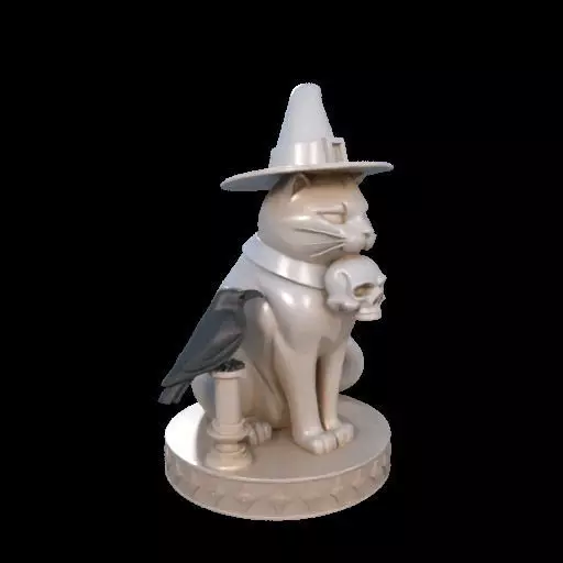 2084Witch Cat Composition Skull Raven Candleholder 3D print model_30
